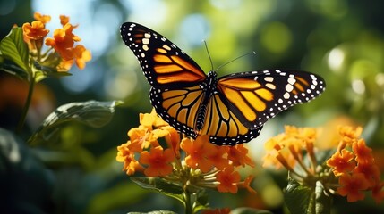 Fototapeta na wymiar Beautiful image in nature of monarch butterfly on lantana flower.