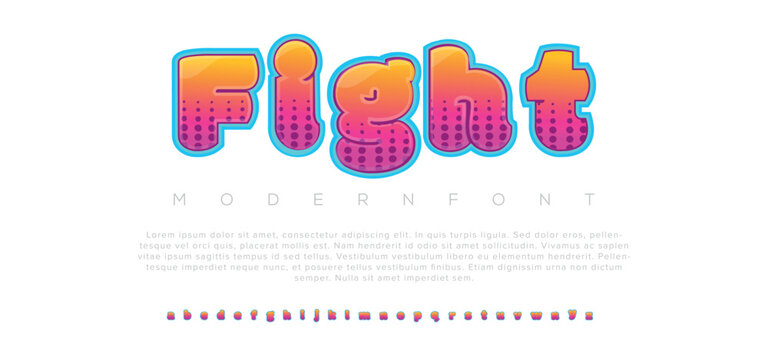 Fight font alphabet letters. Modern logo typography. Color creative art typographic design. Festive letter set for rainbow logo, headline, color cover title, joy monogram. Isolated vector typeset