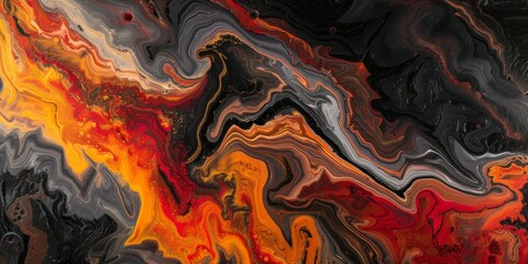 Volcanic essence flow, with dynamic swirls of reds, oranges, and blacks