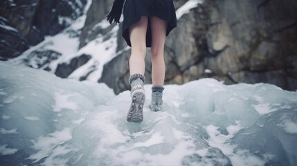 Female hiking on glacier