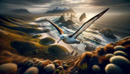 Foto op Canvas Albatross in a coastal ecosystem, highlighting environmental themes. © FantasyLand86