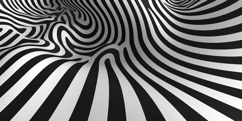 Fotobehang Optical illusion pattern, with black and white stripes warping and twisting, challenging perception and focus © BackgroundWorld