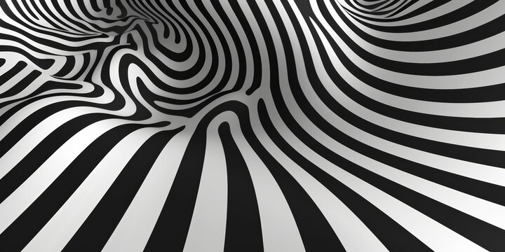 Optical illusion pattern, with black and white stripes warping and twisting, challenging perception and focus