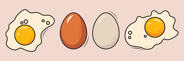 Set of raw and fried egg illustrations