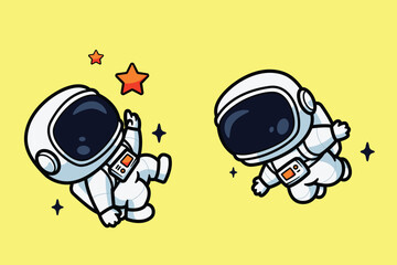Cute astronaut flies and catches stars © san