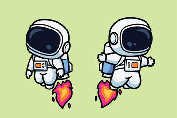 cute astronaut flying on a space rocket