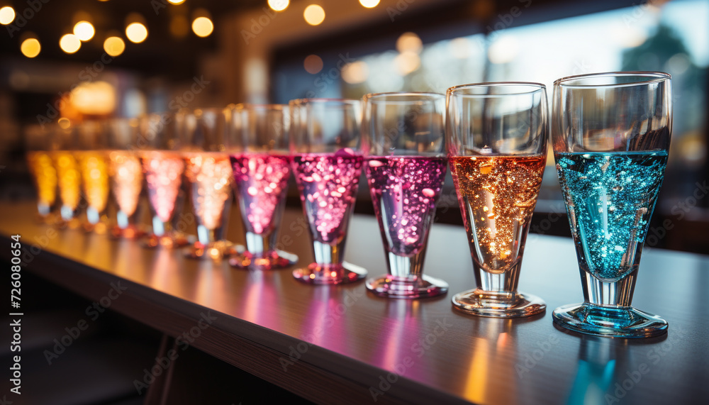 Poster a luxurious bar counter with a large collection of drinks generated by ai