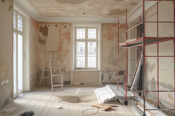 Renovation of interior of house in order to restore a refurbish it. Generative AI