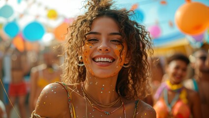 a happy woman at music festival