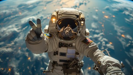 Astronaut taking a selfie in outer space