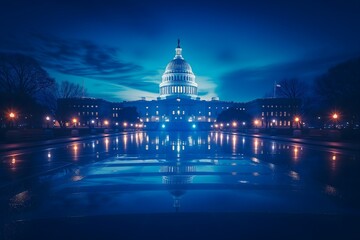 Experience the grandeur of Washington DC with a breathtaking sunset view of the US Capitol building. An emblem of American democracy amidst vibrant hues. - obrazy, fototapety, plakaty