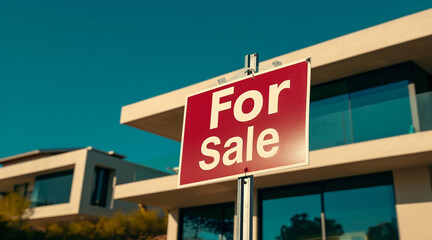 a modern property exterior with For Sale sign, conveying the idea of an available property for potential buyers. Generative AI.