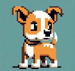 Obraz premium pixel art illustration, small brown and white dog