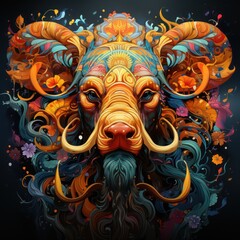 Blacklight painting-style boar,boar 3D illustration.