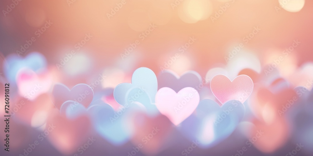 Aufkleber abstract romantic background with soft bokeh lights in the shape of hearts.