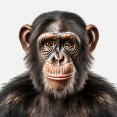 Chimpanzee face on a white background