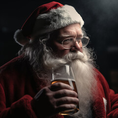 Portrait of Santa Claus holding a Pint Glass of Beer