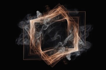 Dynamic Smoke Frame Hexagonal Clouds and Dying Colorful Particles on Black Background