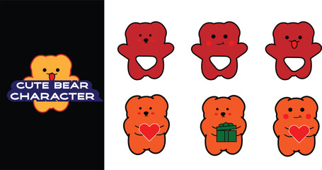 Cute bear cartoon character. Editable character color. Illustration bear character 