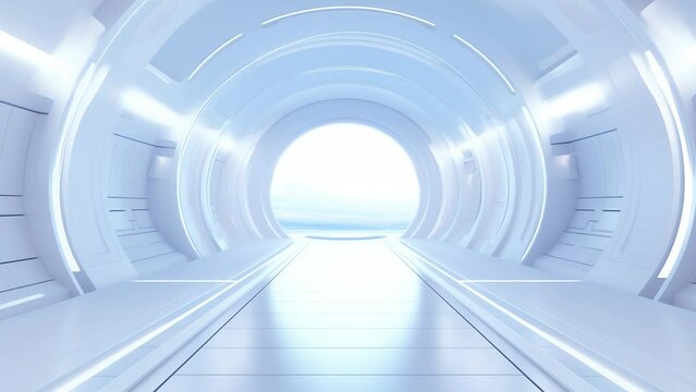 futuristic tunnel with light. white spaceship corridor. seamless looping overlay 4k virtual video animation background 