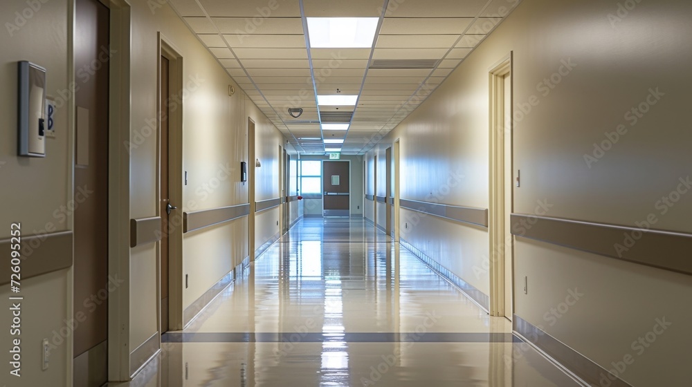 Poster in the hallway motion sensors pick up the arrival of employees and turn on the lights in their path 