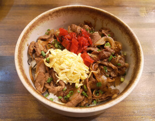 Gyudon beef and onion and rice. Japanese local food