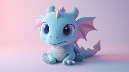 3d clay kawaii baby blue dragon, muted pastels, Blender 3d