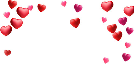 Valentine background with hearts falling on transparent. vector 3d - obrazy, fototapety, plakaty