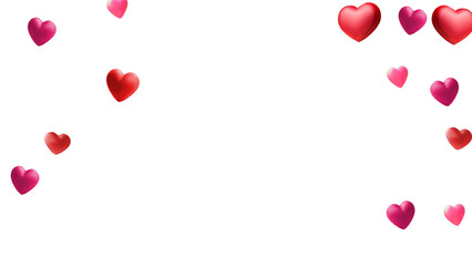 Valentine background with hearts falling on transparent. vector 3d