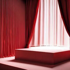 Podium for Product Display with Opera Stage and Red Curtain Background