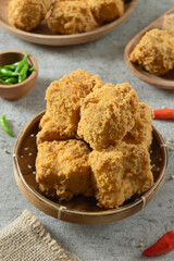 Tahu goreng cripsy, or crispy fried tofu, is one type of snack in Indonesia. Crispy tofu is mixed with small chilies and sauce