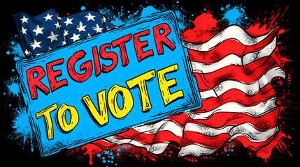 Old vintage voter registration poster -  register to vote - election - get out the vote - polling - polls - partisanship - American flag - patriotic  - obrazy, fototapety, plakaty