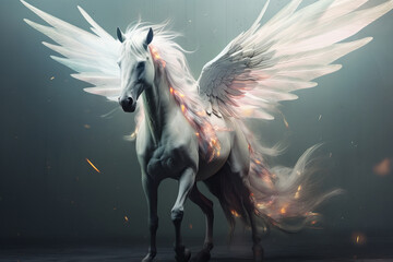 Naklejka premium A mythical unicorn with fiery wings evokes a sense of magic and wonder. AI Generative.
