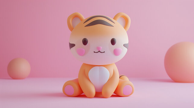 3d clay kawaii baby tigher, muted pastels, Blender 3d