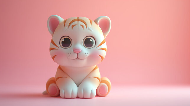 3d clay kawaii baby tigher, muted pastels, Blender 3d
