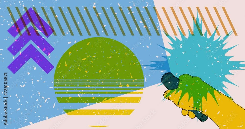 Poster risograph flashlight with geometric shapes animation. moving object in trendy riso graph design vide
