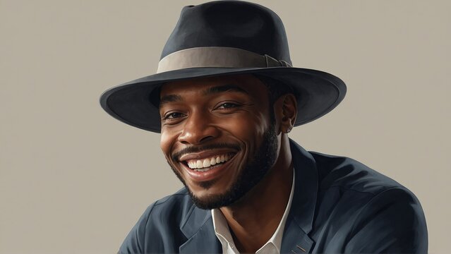 An African man with a hat with a smiling face illustration generative