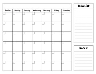 Blank calendar template for one month without dates. Colorful design with a cute character. Vector illustration.