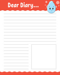 Lined sheet template. Handwriting paper. For diary, planner, checklist, wish list. With cute character. Vector illustration.