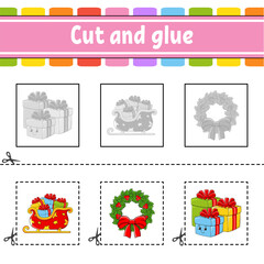 Fototapeta premium Cut and glue. Game for kids. Education developing worksheet. Color activity page. cartoon character. Vector illustration.