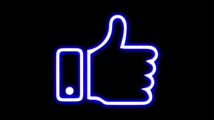Like icon. thumb up icon. Glowing neon like sign. Social media feedback, positive attitude, best choice. Light Glowing blue Bright Symbol with Dark Background.