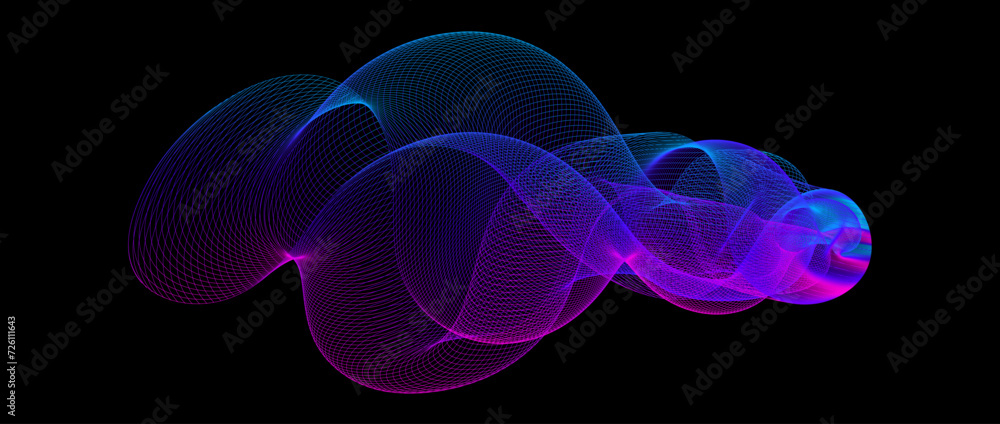 Poster Gradient wave line blend form. Abstract blue purple flowing lines design element. Dynamic neon line smoky shape. Sound wave or ai illustration concept vector illustration. Vector background