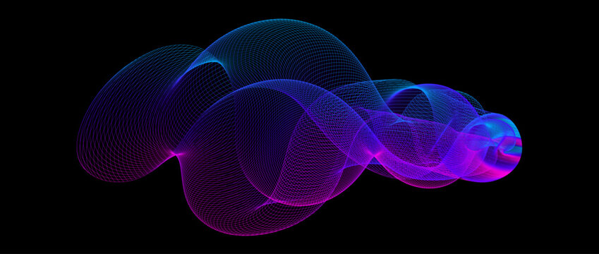 Gradient wave line blend form. Abstract blue purple flowing lines design element. Dynamic neon line smoky shape. Sound wave or ai illustration concept vector illustration. Vector background © vika_k