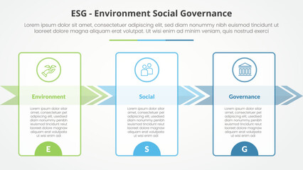 ESG frameworks infographic concept for slide presentation with big outline table and arrow right direction with 3 point list with flat style
