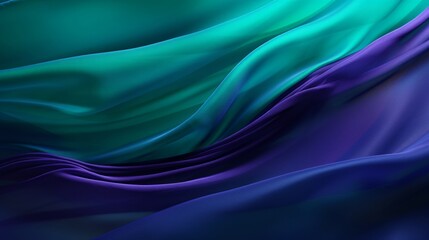 Obraz premium Elegant waves of green and purple satin fabric convey a sense of luxury and smooth texture.