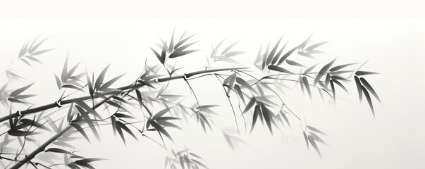 Fototapeta premium bamboo and branches in black and white, in the style of ink-wash landscape
