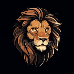 Fototapeta premium Flat Vector of a Lion Head on a Black Background. Generative AI