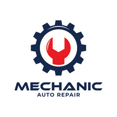 Mechanic auto repair logo. automotive technology design template, vector illustration.