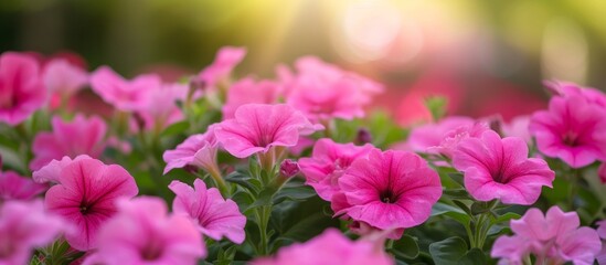 Fototapeta premium Diseases in soft focus natural pink petunias on flower bed.
