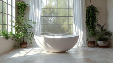 Beautiful, modern bathtub next to the window